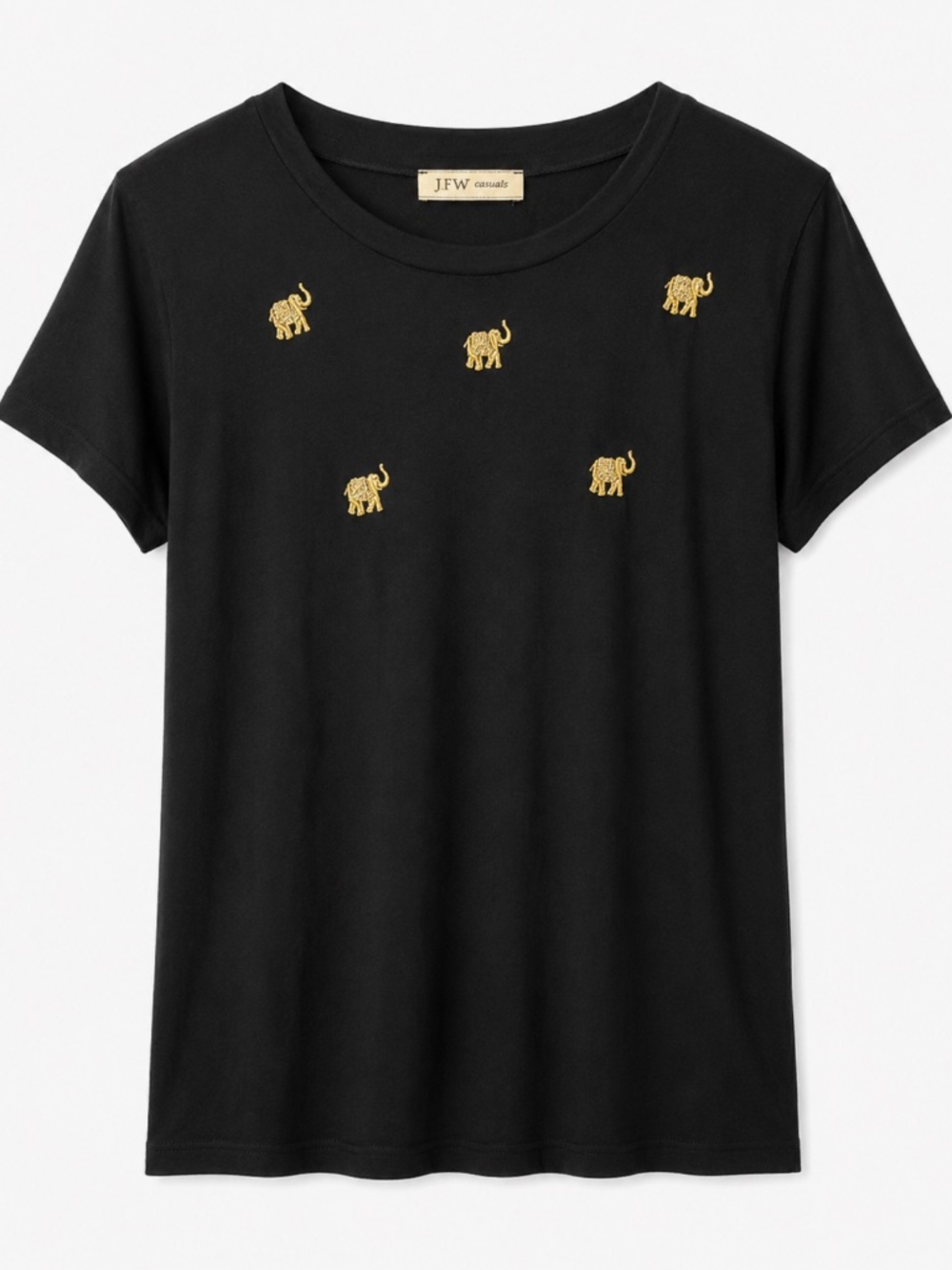 JFW Casuals Black T-Shirt with Gold Elephant Embroidery